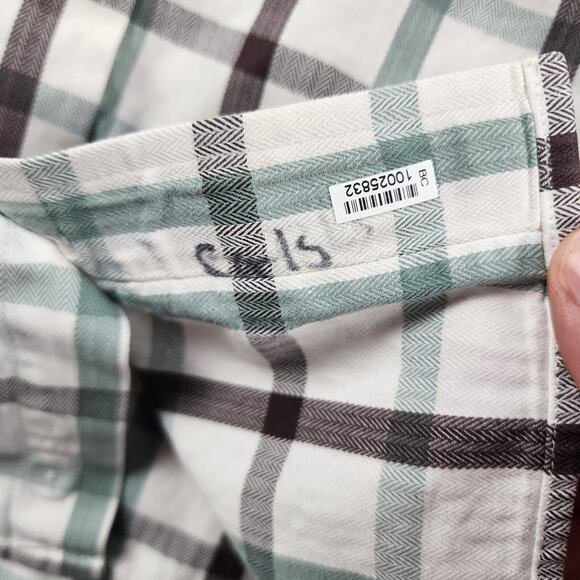 Cinch Western Button-Up Shirt M Green Brown Plaid Logo Pocket Cowboy Ranch - Picture 4 of 7